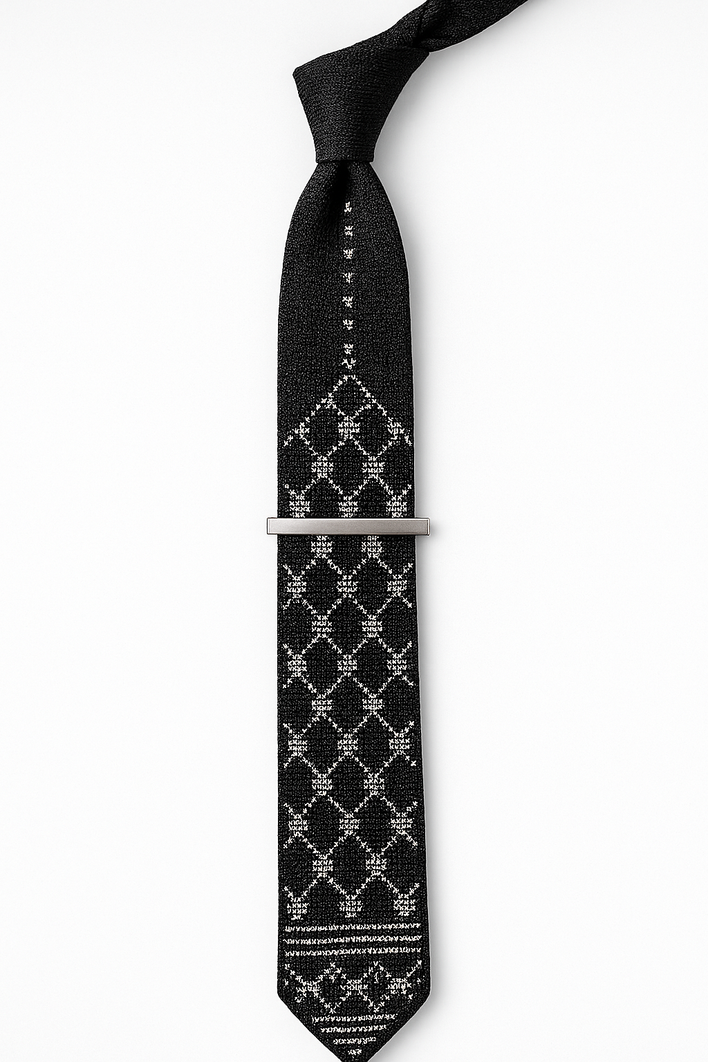 Classic black-and-white kufiyah tatreez tie, handmade