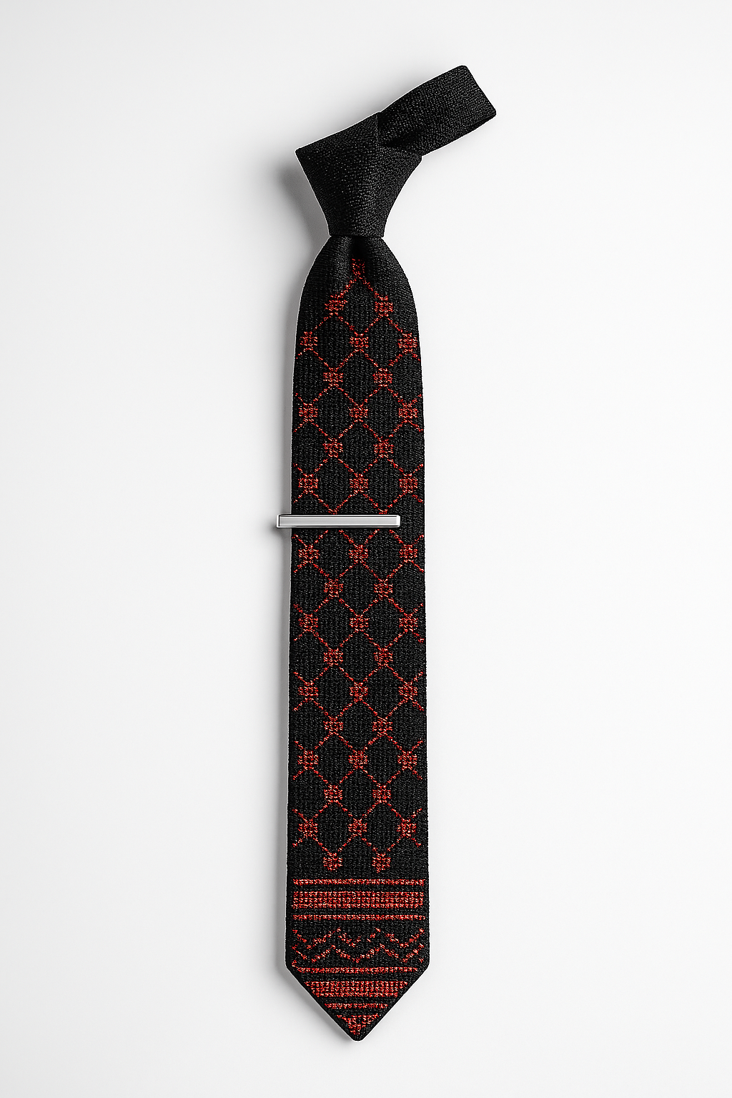 Red kufiyah handmade Palestinian tie with embroidery.