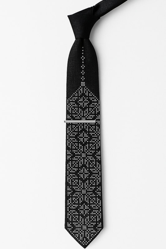 Asala handmade Palestinian tatreez tie in black with embroidery