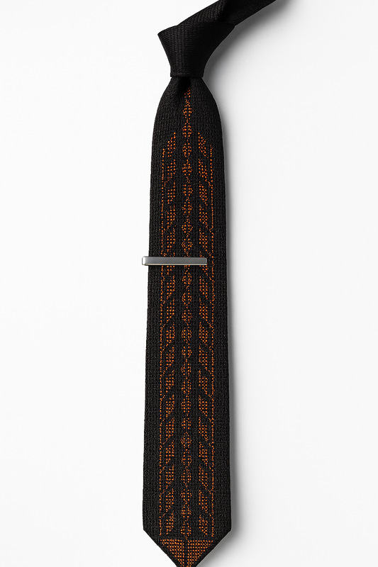 Brown and copper Palestinian Date Tatreez tie