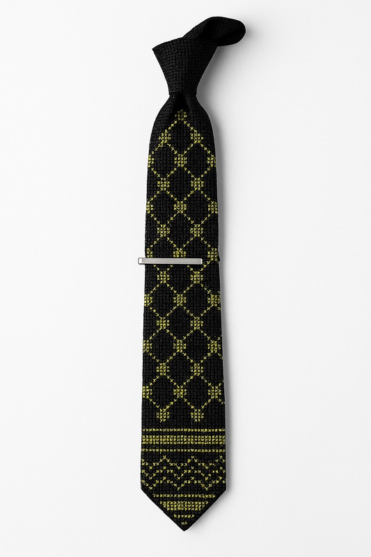 Olive green kufiyah handmade Palestinian tatreez tie.