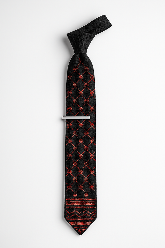 Red kufiyah handmade Palestinian tie with embroidery.