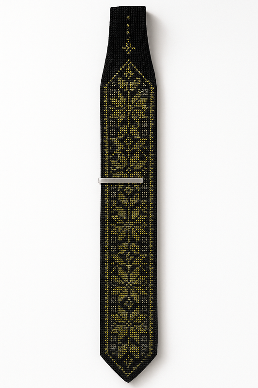 Olive tree-inspired Zaytoun Palestinian tatreez tie.