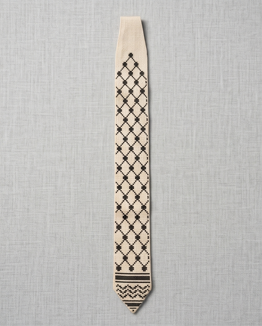 White Kufiyah Tatreez Tie