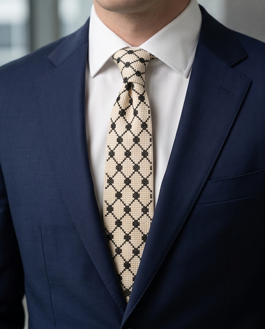 White Kufiyah Tatreez Tie