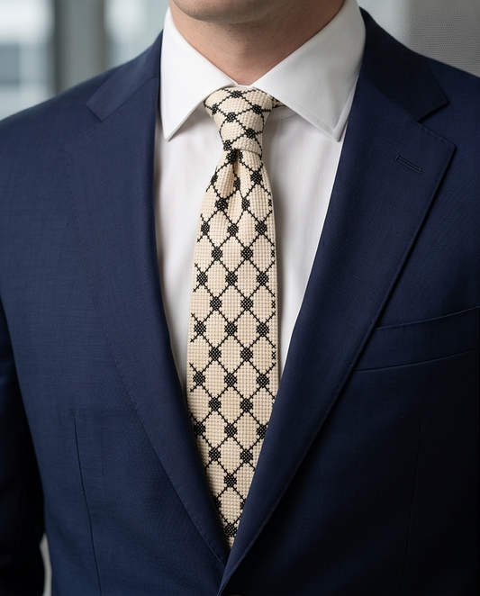 White Kufiyah Tatreez Tie